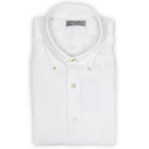 Robert Old, White Linen Button-Down Long Sleeve Shirt 