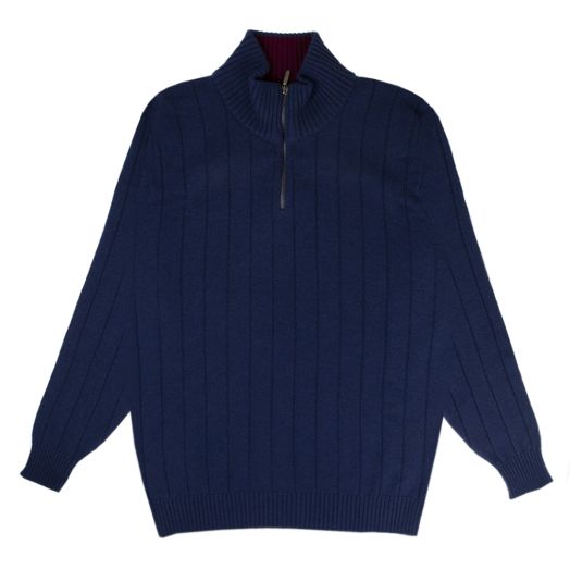 The Wellington Cashmere Ribbed Zip Neck Sweater - Inchiostro / Pompeii