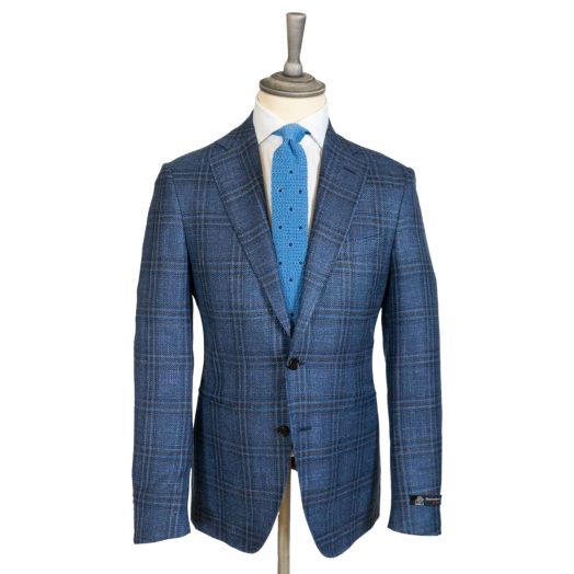 Blue & Brown Check Loro Piana Wool Silk Linen Jacket