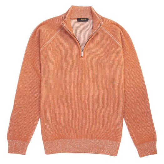 Burnt Orange Vanisé Knit Wool Cashmere Half-Zip Sweater