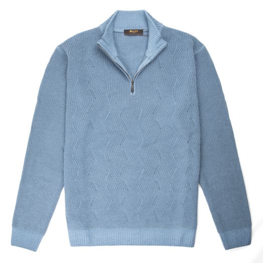 Cyan ‘Terni’ Wave Knit Half-Zip Wool Sweater