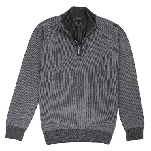 Dark Grey Vanisé Knit Wool Cashmere Half-Zip Sweater