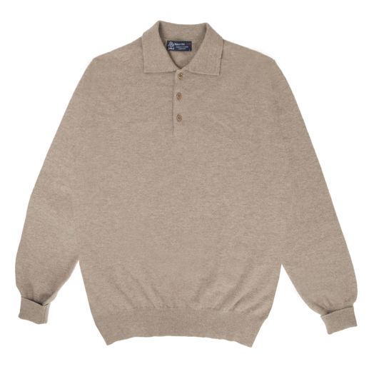 Dark Natural Oban 3 button 2ply Cashmere Polo Sweater 