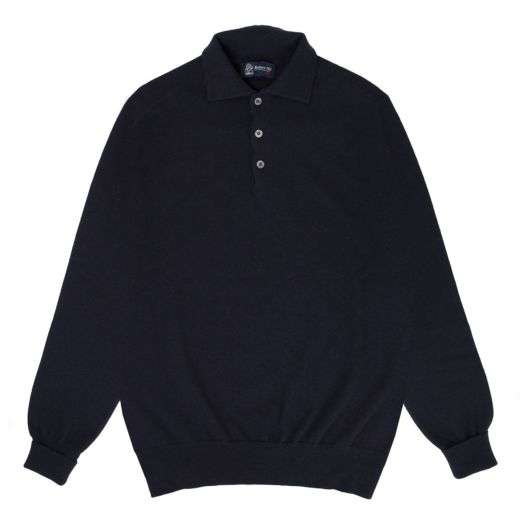 Dark Navy Oban 3 button 2ply Cashmere Polo Sweater 
