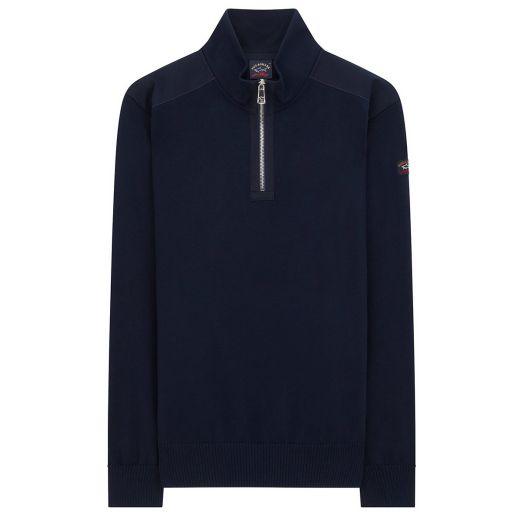 Navy-Blue Watershed Quarter Zip Cotton Sweater