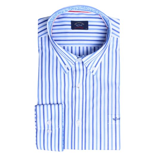 Navy, Blue & White Striped Collar Detail Shirt