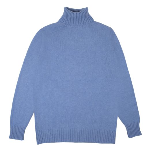 Suez Blue Portree 4ply Roll Neck Cashmere Sweater