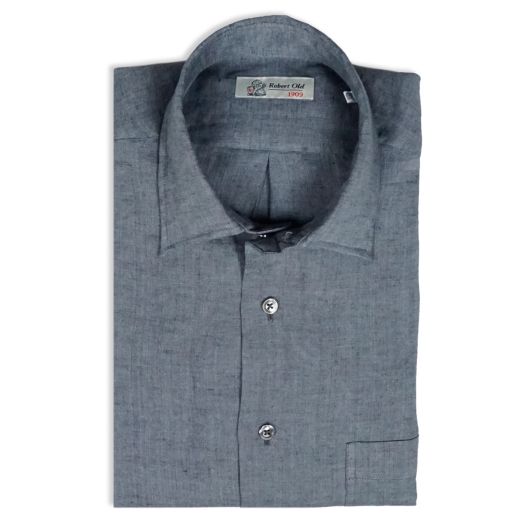 Charcoal Grey Pure Italian Linen Long Sleeve Shirt