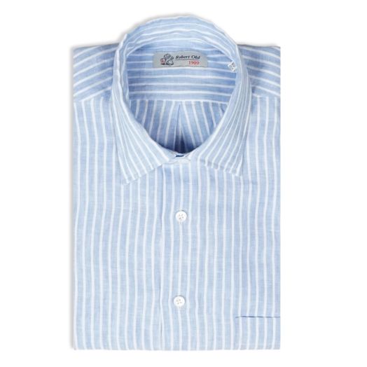 Blue & White Striped Pure Italian Linen Shirt