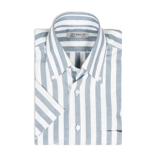 White & Grey Striped Zephirlino Short Sleeve Shirt