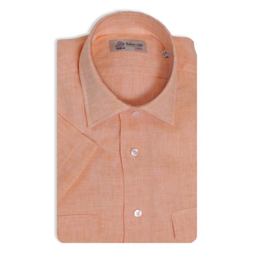 Orange Pure Italian Linen Short-Sleeve Shirt