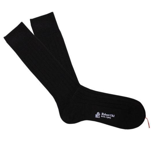Black Wool Ribbed Socks