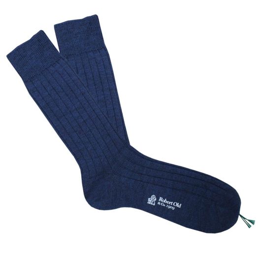 Blue Melange Wool Ribbed Socks