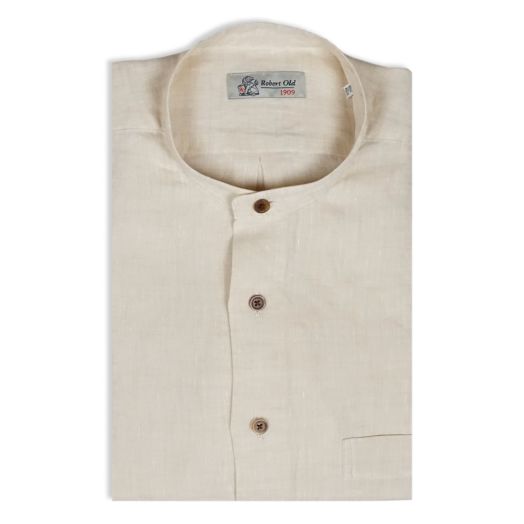 Beige Pure Italian Linen Tunic Collared Shirt
