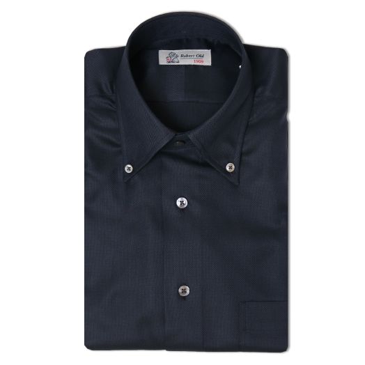 Black Weave-Effect Cotton Oxford Shirt