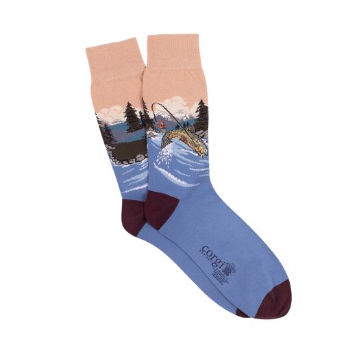 Blue ‘Fishing River Scene’ Premium Cotton Socks