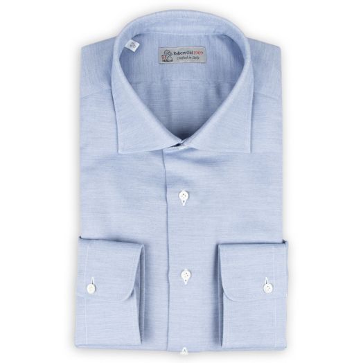 Blue Wool & Cashmere Slim Fit Shirt