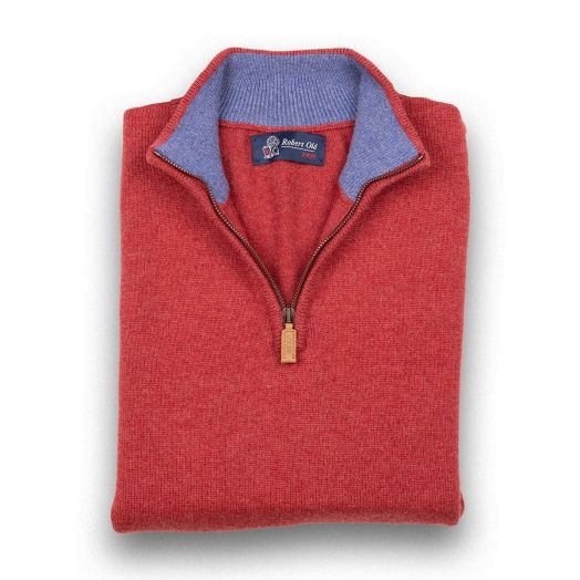 The Bowmore 1/4 Zip Neck Cashmere Sweater - Poppy - Lapis