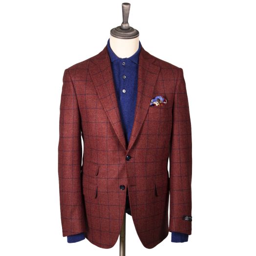 Brick Red Overcheck Wool & Cashmere Jacket 