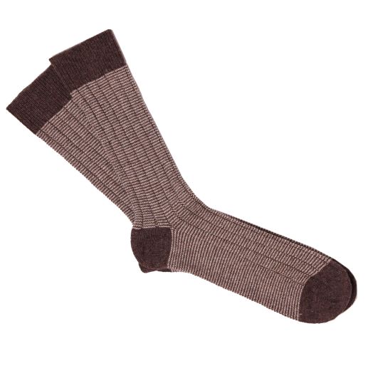 Brown & Cream Herringbone Stripe Cashmere Blend Socks