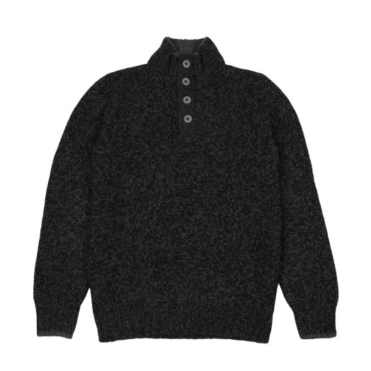 Charcoal Black Melange Buttoned-Neck Wool Jumper