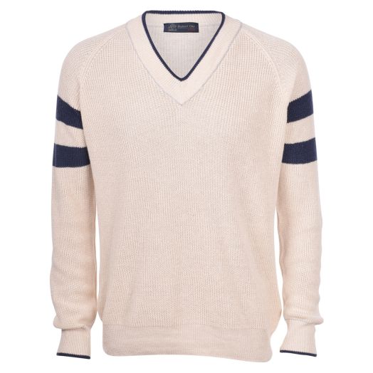 Cream 2-Ply Linen & Cotton V-Neck Sweater