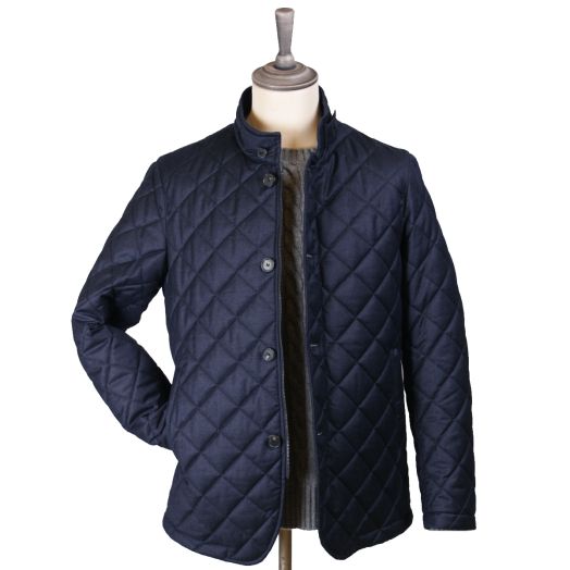 Denim-Blue Quilted Loro Piana Storm System Wool & Silk Coat