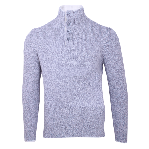 Grey Italian Half-Button Knitted Virgin Wool Sweater