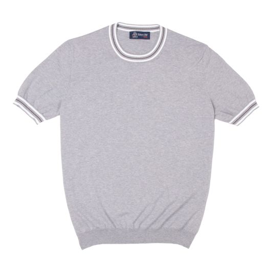 Light Grey Striped Trim Knitted T-Shirt