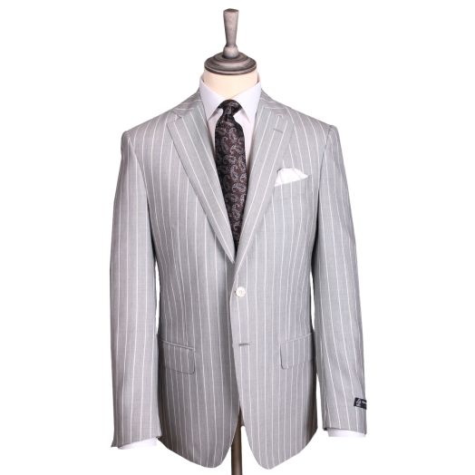 Grey & White Pinstripe Wool Suit