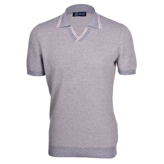Light Blue Oxford Knit Linen & Cotton Polo Shirt