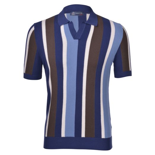 Multicolour Striped Knitted Cotton Polo Shirt