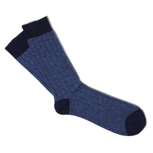 Navy Blue Herringbone Stripe Cashmere Blend Socks