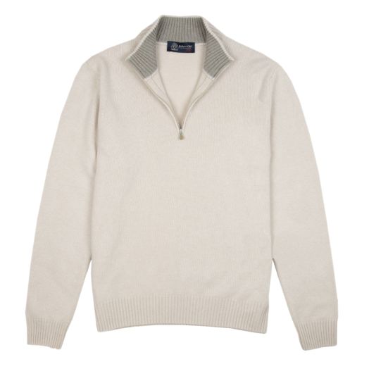 Oatmeal Wool & Cashmere-Blend Half-Zip Sweater