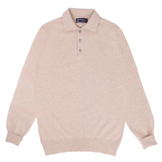 Linen Oban 3 button 2ply Cashmere Polo Sweater 