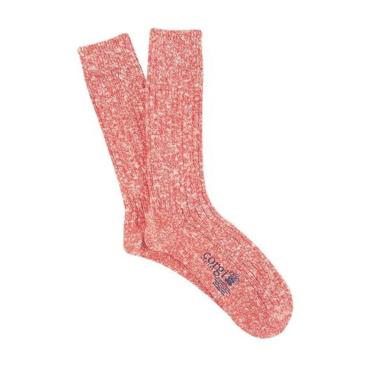 Red Marl Ribbed Pure Cotton Socks