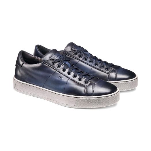 Blue Leather Low-Top Sneakers