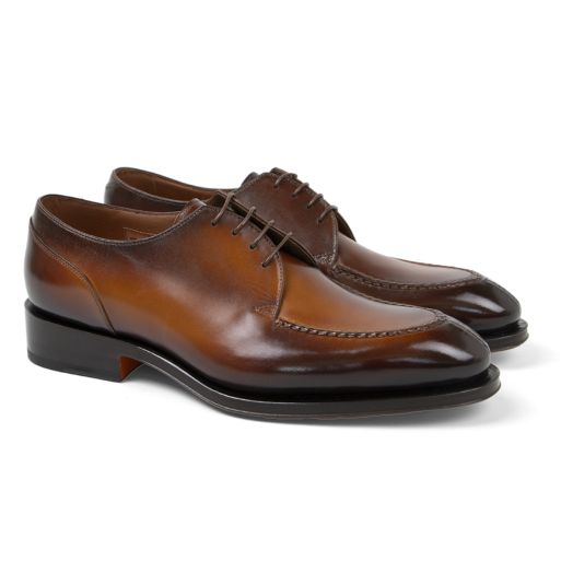 Brown Hand-Aged Leather Derby Shoes