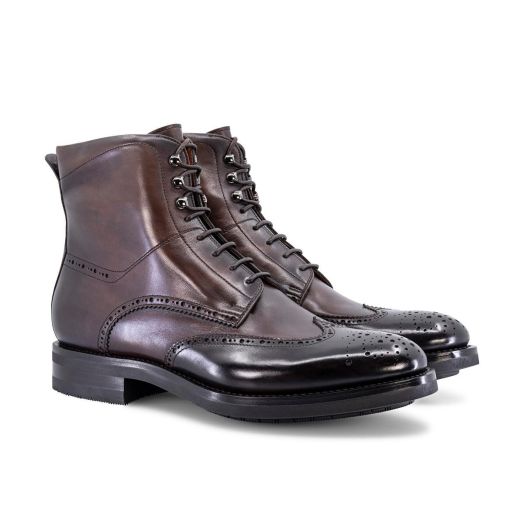 Dark Brown Leather Brogue Boots