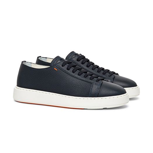 Navy Blue Leather Low-Top Sneakers