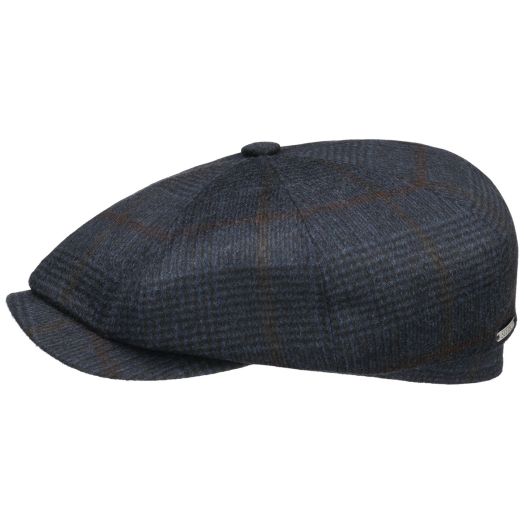 Blue Checked Pure Cashmere Hatteras Flat Cap