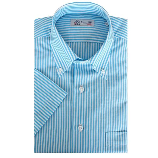 Turquoise Blue Stripe Linen Blend Shirt