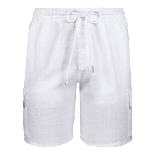White Linen Bermuda Cargo Shorts