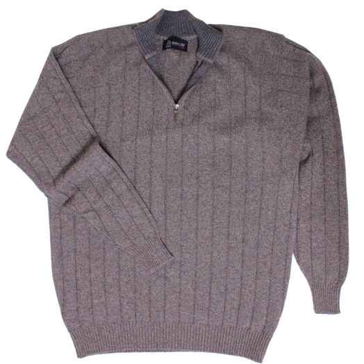 The Wellington Cashmere Ribbed Zip Neck Sweater - Derby - Dark Natural