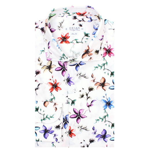 White Flower Print Cotton Shirt