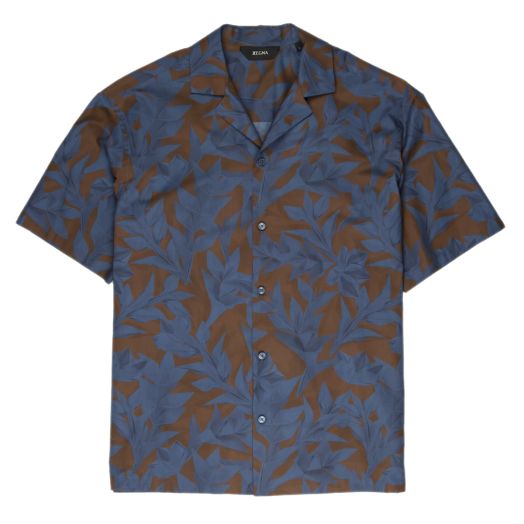 Blue & Brown Floral Print Short Sleeve Shirt
