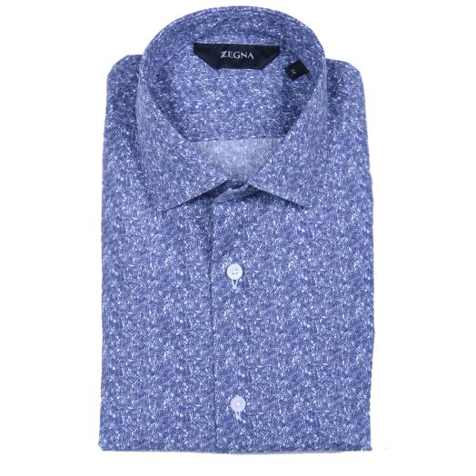 Blue Floral Forest Print Slim Fit Stretch Shirt 