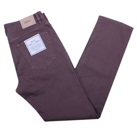 Brown Garment Dyed Stretch Slim Fit Jeans