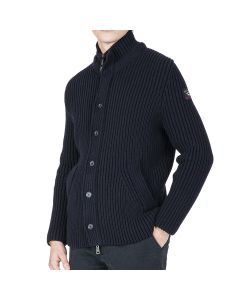 Navy Merino Wool Button-Up Fisherman Sweater