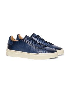 Blue Distressed Perforated Effect Leather Sneaker